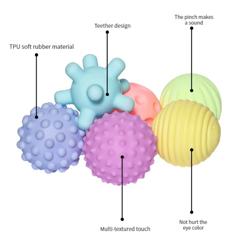 Textured Balls 4PCS Set Soft Rubber Multi-Texture Baby Grab Ball Toy Exercise Grasp Ability Hand Grab Ball