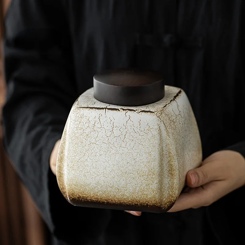 

Винтажные градиентные треснувшие чайные банки, керамические Герметичные банки для орехов, кофейных банок, квадратные банки для хранения, контейнер для еды с неравномерным дисплеем, домашний декор, подарок