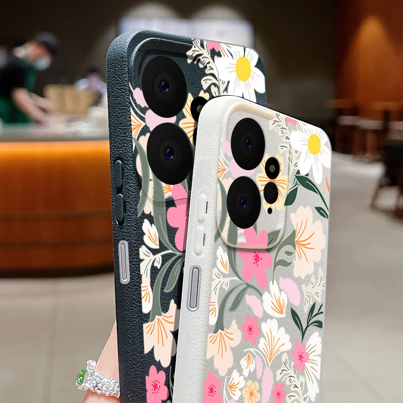 Floral Leather Texture TPU Soft Phone Case