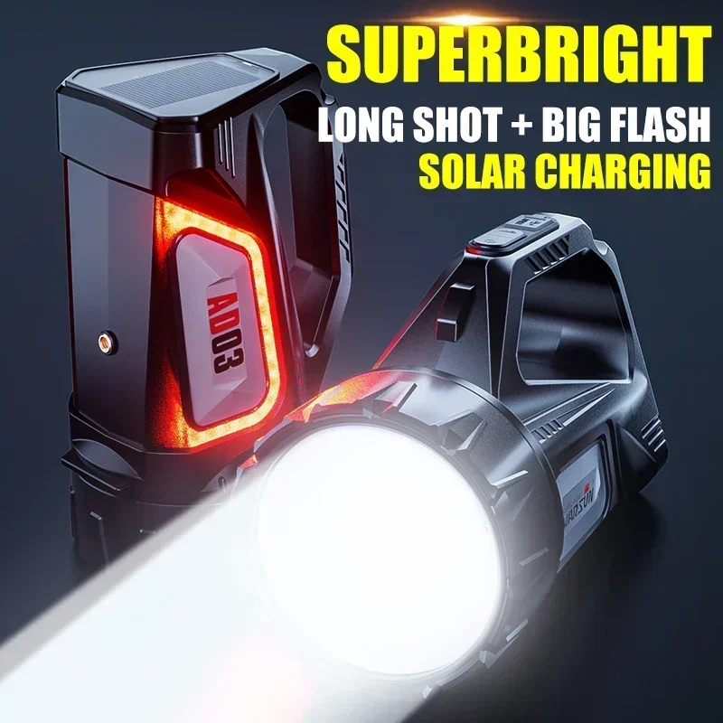 Flashlight with strong light charging super bright outdoor long-range solar emergency lighting patrol handheld searchlight
