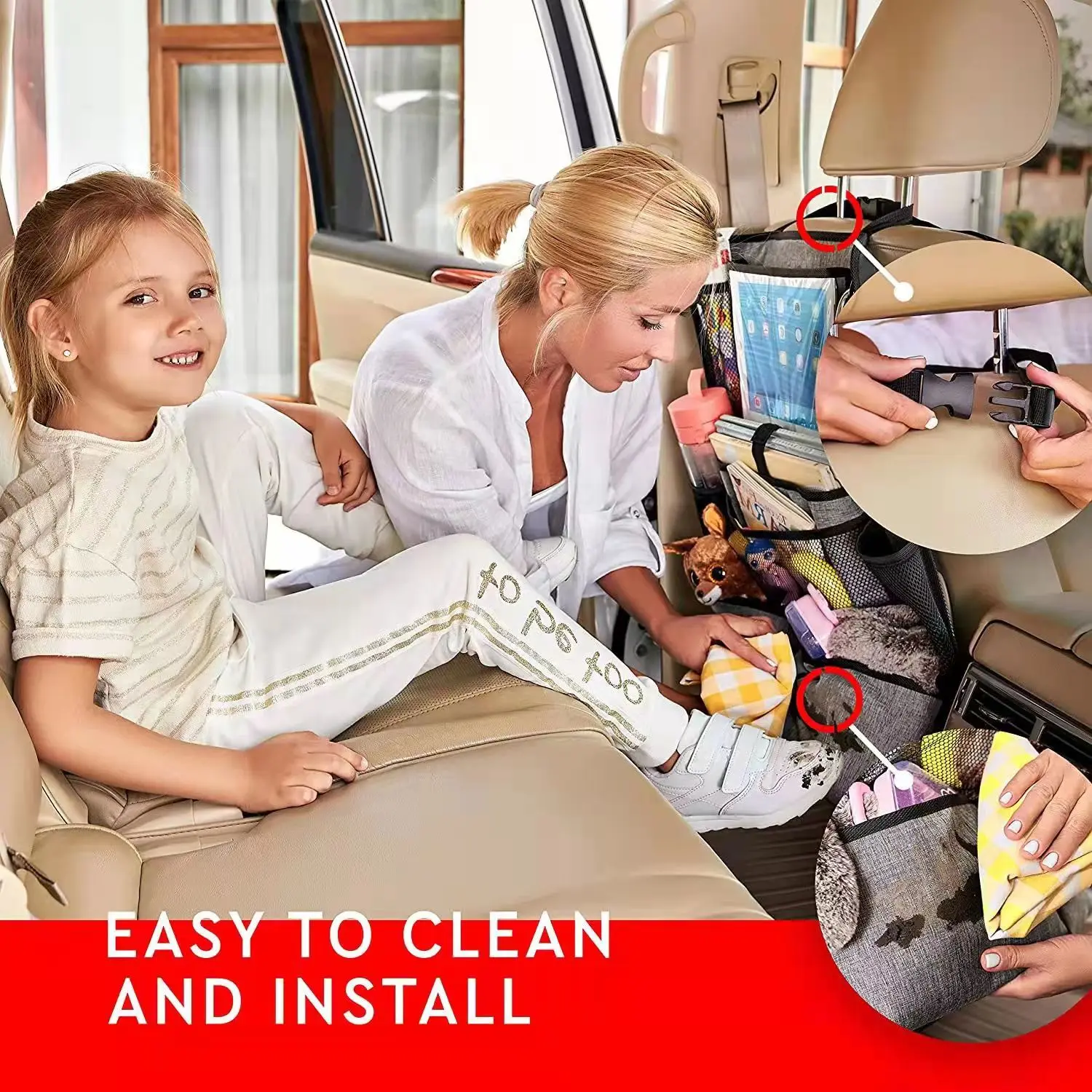 Car Storage Bag Car seat backrest protector children's car rear seat organizer foot pad storage bag touch screen tablet computer bracket