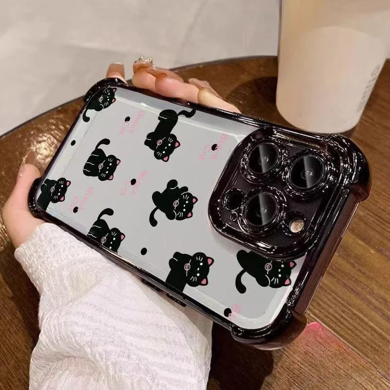 Luxury Black Cat Phone Case with Plated Soft Back Cover