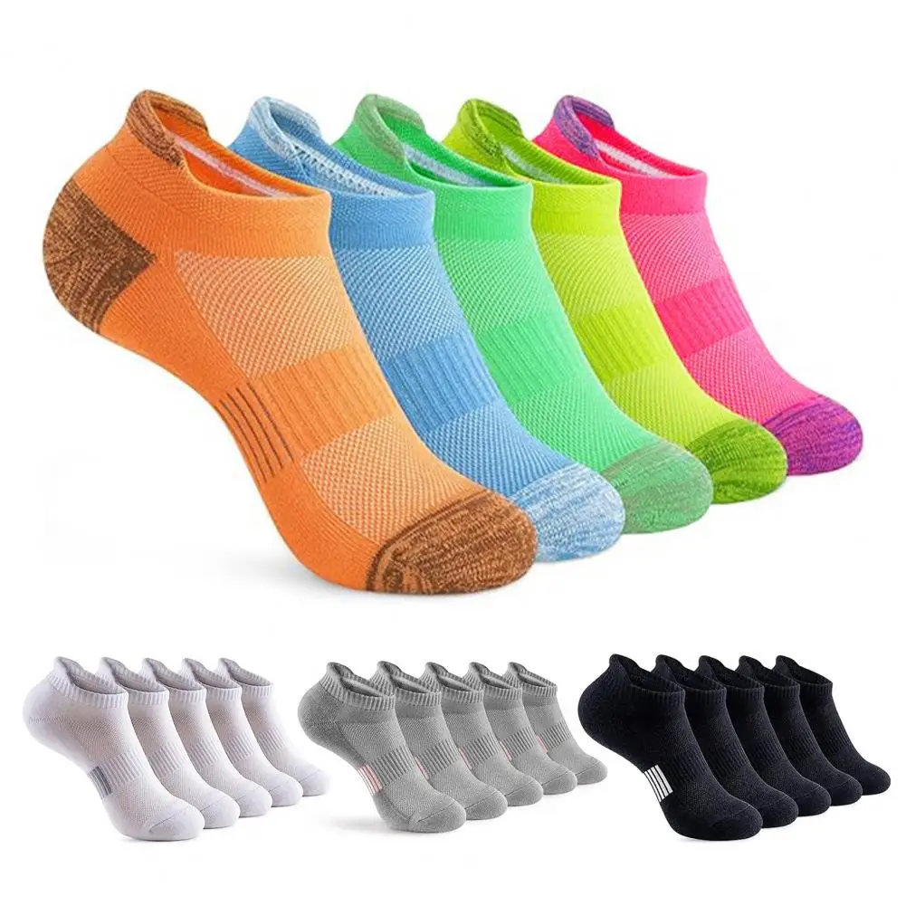 

5 Pairs Ankle Socks Wear Resistant Elastic Breathable Moisture-wicking Washable Non-Fading Running Athletic Socks