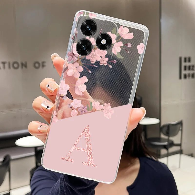 Floral Letter Design Transparent Silicone Protective Phone Case