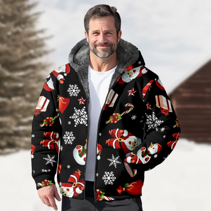 New Stripe Creative Cotton Coat Hooded Sweater Casual Print Men's Fur Loop Arctic Velvet Zipper Patch Pocket Hooded Sweater a22