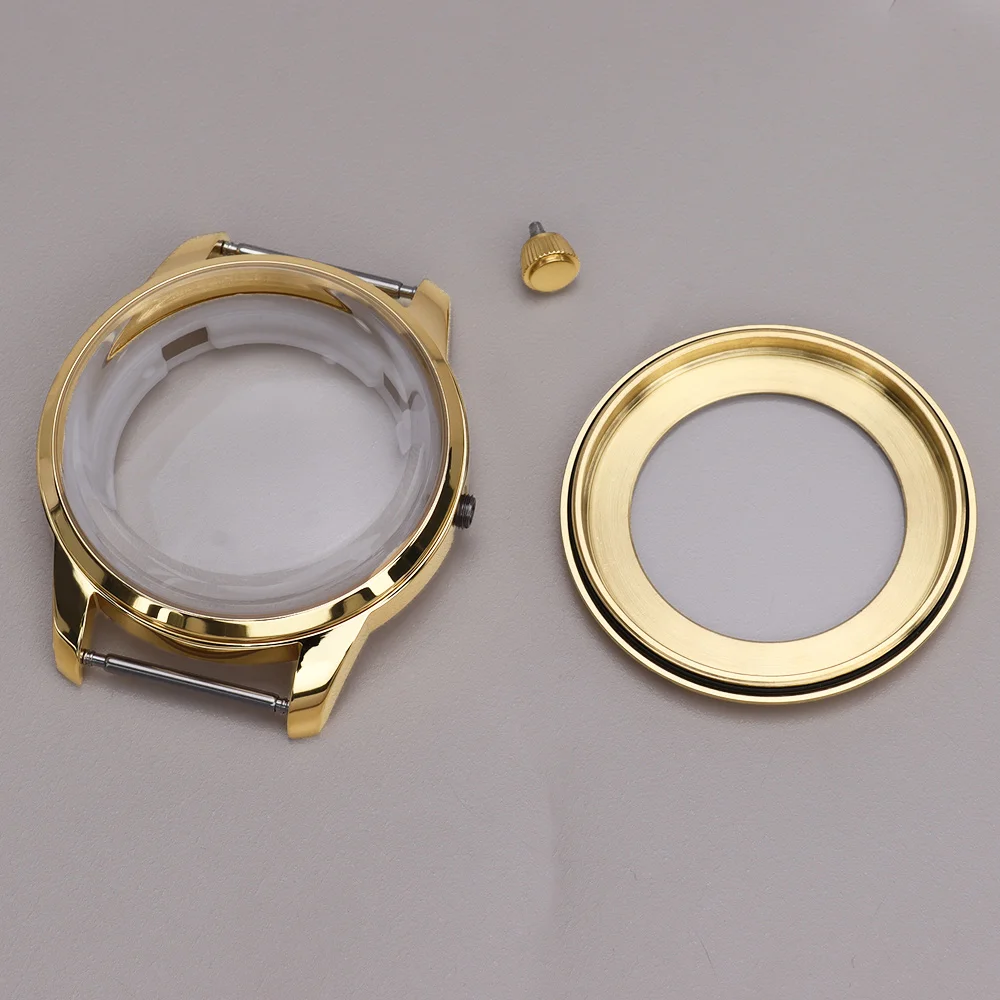 Elegant Stainless Steel Watch Case with Arched Glass and Transparent Back - Available in Silver, Gold, and Rose Gold Finishes