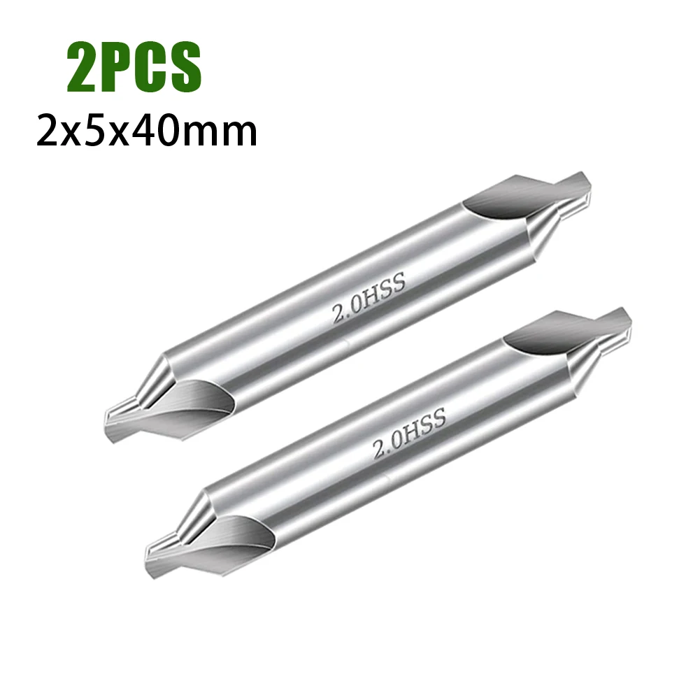 

2Pcs Center Drill Bits Double Ended 60° A-type HSS 2*5*40mm Angle Center Drill For Metalworking Hole Punching Power Tool Parts