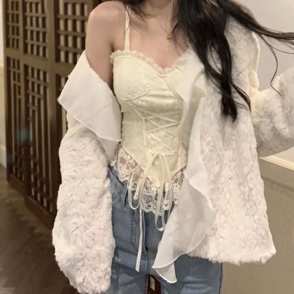 New Y2k Clothes Sexy Crop Tops Women Corset Lace Bandage T-shirt Camisole Woman Sling Tank Top Fashion Sleeveless Waistcoat Gift