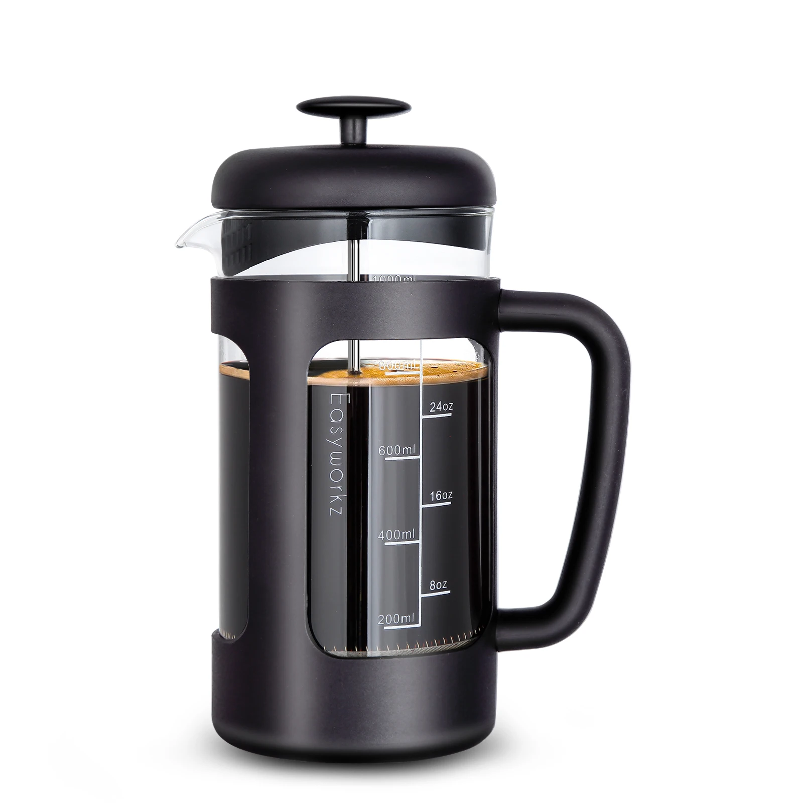 French Press Coffee Tea Maker with Borosilicate Glass Soft Grip Handle