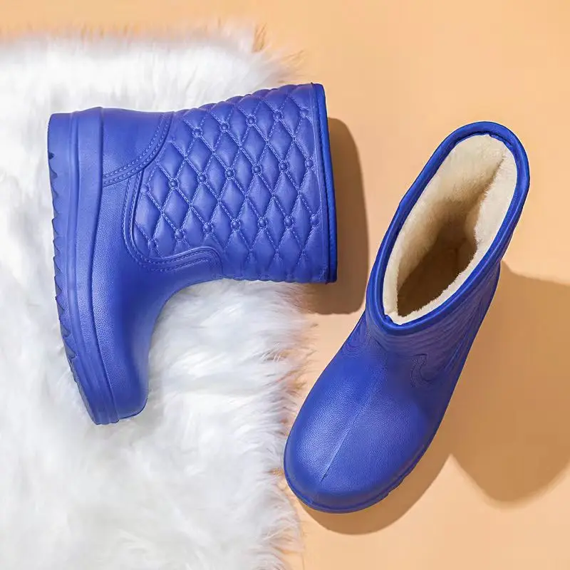 2023 Women's Winter High Top Cover Foot  Plush Warm Rain Shoes Thick Sole Non Slip Waterproof Cotton Boots Water Shoes Work Shoe