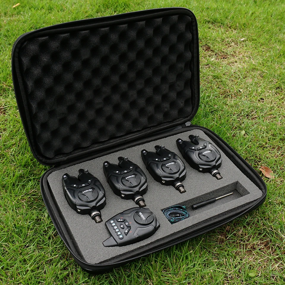 Hirisi Tackle Kit d'alarme sans fil pour pêche à la carpe - 4 alarmes et 1 récepteur - Détecteur de touche complet - Avec radio (SX1-2