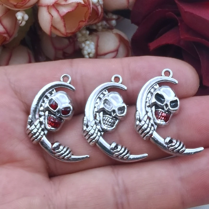 

5pcs 35*25mm Antique Silver Color Head Skull Moon Charms Designer Charms Pendant Fit Jewelry Making DIY Jewelry Findings