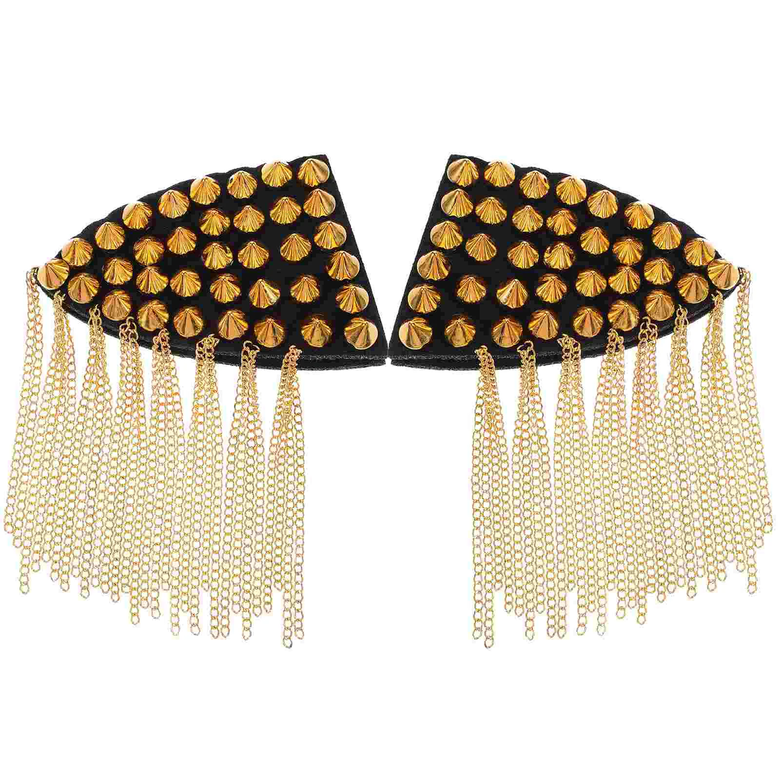 

2Pcs Tassel Epaulettes Replacement Costume Tassel Chain Rivet Epaulet Decors