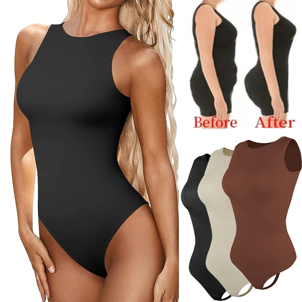 Women's Bodysuits Sexy Sleeveless Scoop Neck Shapewear Thong Waist Trainer Tanks Tops Corset Slimming Tummy Control Body Shaper