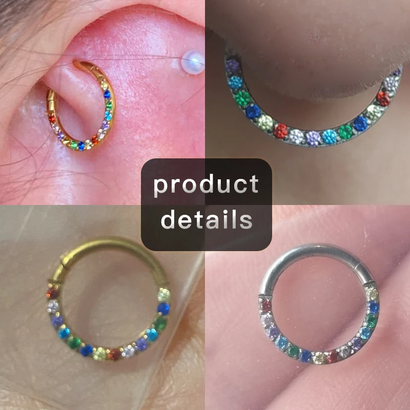 G23 Titanium Nose Ring 1 / 10Pcs nose rings piercing jewelry body piercing earrings body piercing jewelry body jewelry For Women Small Nasal Septum Cartilage Hoop Earring Piercing 16 Grams Front Lnlaid CZ Hinge