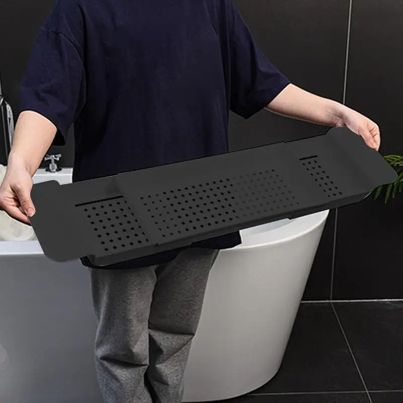 Bathtub Shelf Extendable Bathroom Bathtub Tray Shower Bamboo Bath Tub Rack Towel Multifunctional Bathroom Tub Rack Organizer