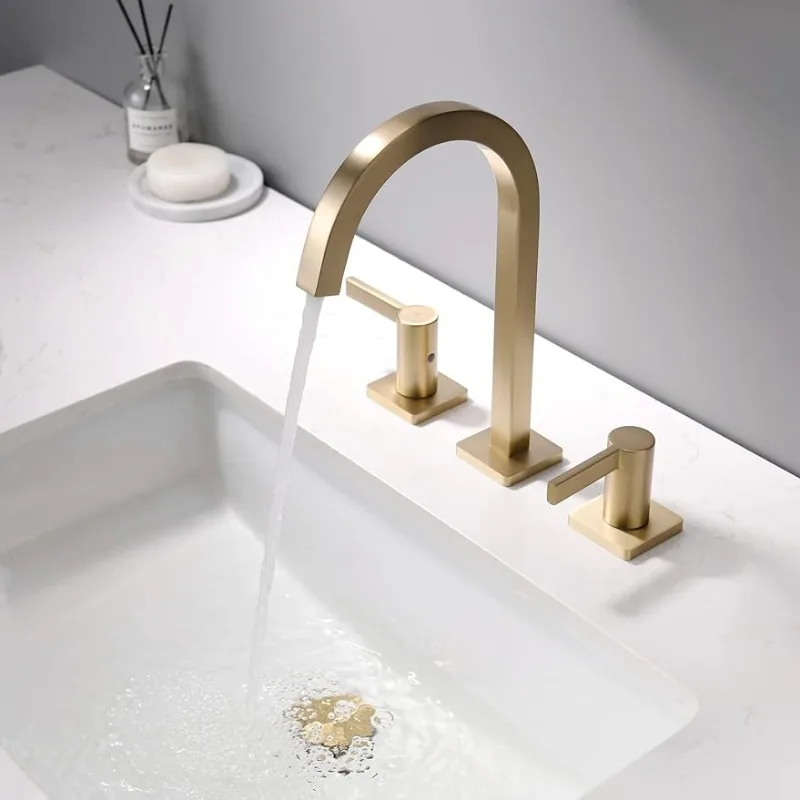 

indare Brushed Gold Bathroom Faucet, 8 Inch Brass Widespread Bathroom Sink Faucet 3 Holes