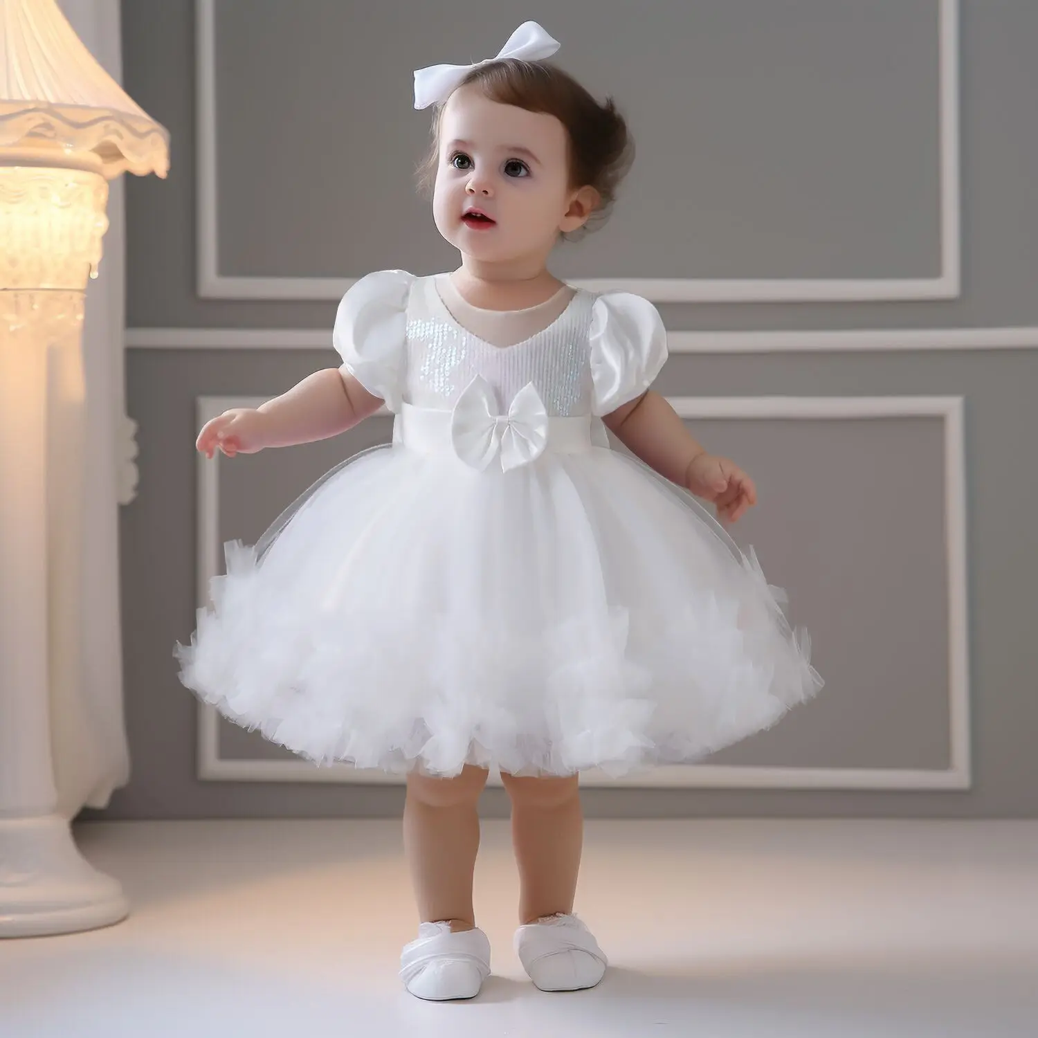 여자를위한 소녀 드레스 파티 드레스 1 세 생일 공주 드레스 여름 푹신한 소매 Christening 가운 의류