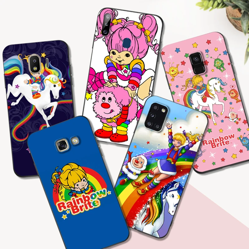 Custodia In Tpu Nero Per Samsung Galaxy S6 S7 S8 S9 Plus Cover Posteriore Rainbow Brite