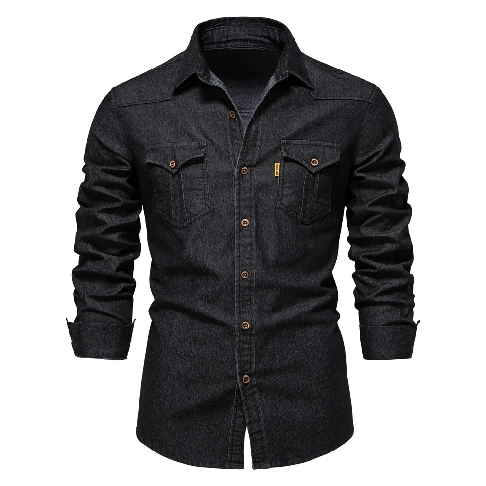 

New Autumn/Winter Travel Denim Shirt Men's Long Sleeve High Quality Fashion Men's Casual Slim Fit Denim Designer Style Shirt