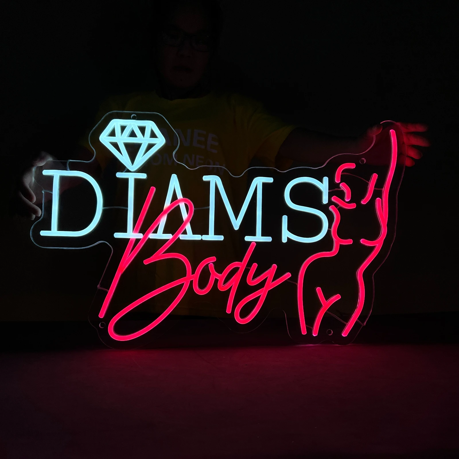 

Gym Sign Logo Diamond Custom Neon Sign Diamas Body Sexy Girl for Bedroom Wall Decorations Personalized Led Sign Name