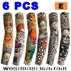 Unisex Sun Protection Tattoo Design Arm Sleeves - Set of 6 Breathable Elastic Covers (E)