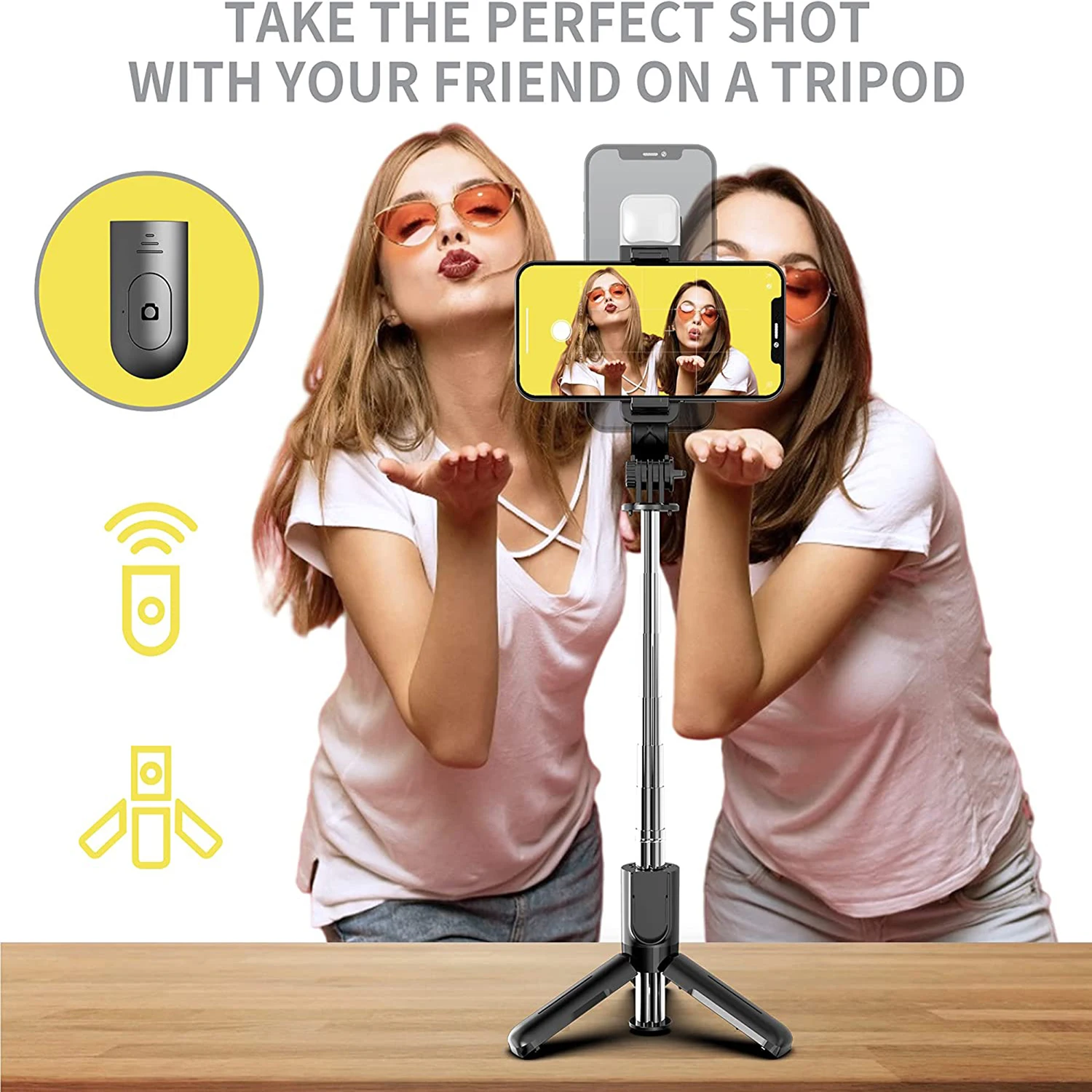 Selfieshow L11S 미니 필 라이트 램프 다기능 75cm 무선 블루투스 휴대용 삼각대 Selfie 스틱 데스크탑 전화 스탠드