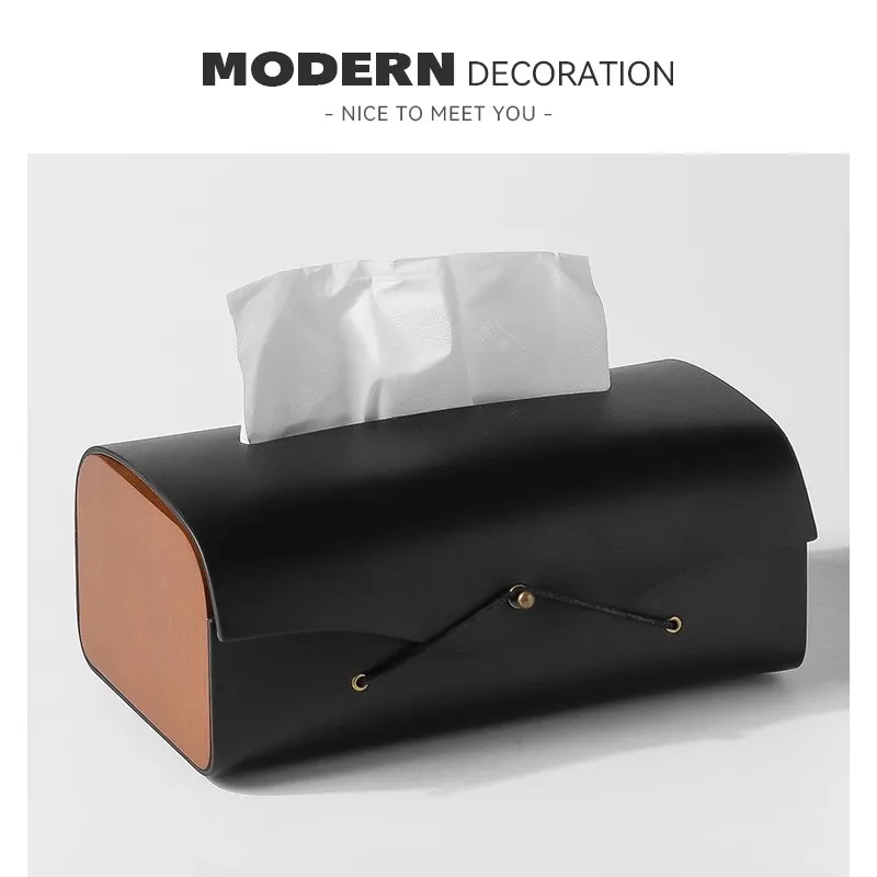 Light luxury Leather&Wooden Tissue Box Home Decor Living Room Paper Box Office Bedroom Hotel Napkin Holder Storage Organizer 4