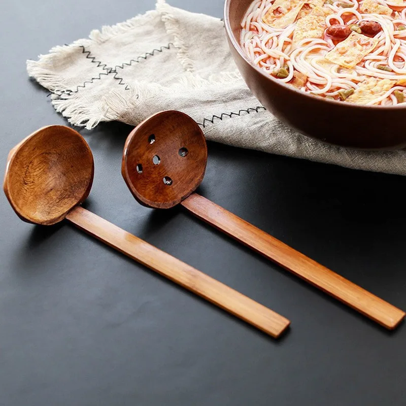 Wooden Spoon Japanese Long-Handled Soup Bamboo Spoon Cooking Wooden Lamian Noodles Hot Pot Strainer