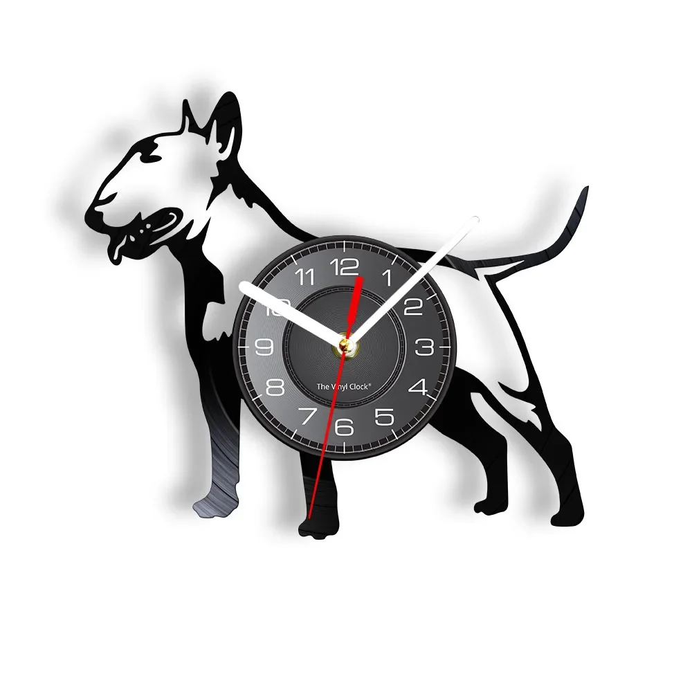 Inglese Bullterrier Disco In Vinile Orologio Da Parete Silenzioso Orologio A Spirale Per Cani Cucciolo Doggie Pet Orologio Da Parete Bull Terrier Rega