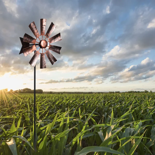 Szélmalom Szélmilla Kerti Udvar Dekoráció Pinkerék Fém Dekoratív Csapok Tét Parasztház Modern Hook Fűző Forgó Vas Virág - Image 4