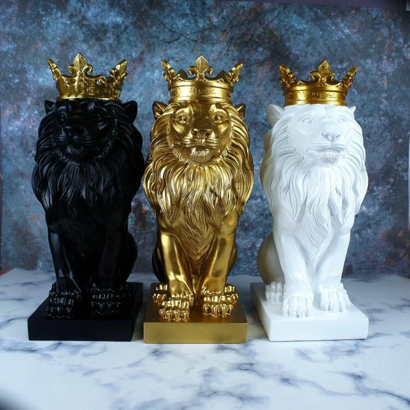 

Nordic Beautiful Crown Lion Resin Figurine with Ornament Home Decoration Crafts Mascots Modern Office Desktop Figurines Sculptur