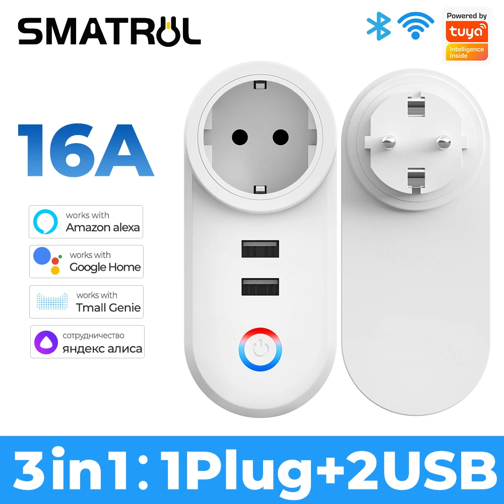 

Tuya Wifi Smart USB Socket EU Plug 16A Outlet Adapter Charging Voice Timing Smart Life App Electrical For Google Home Alexa