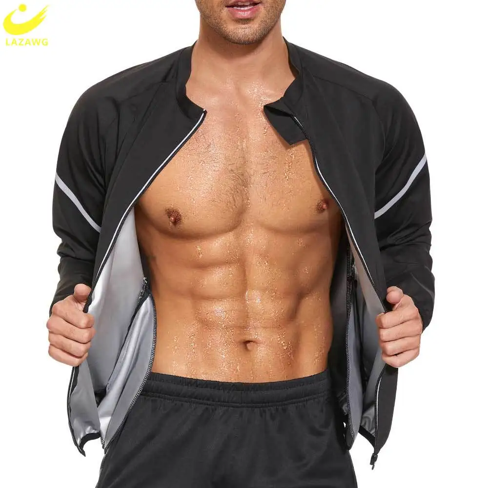 LAZAWG Sauna Jacket for Men Sweat Top Weight Loss Suit Slimming Body Shaper Fat Burner Gym Exercise Sport Workout Fitness