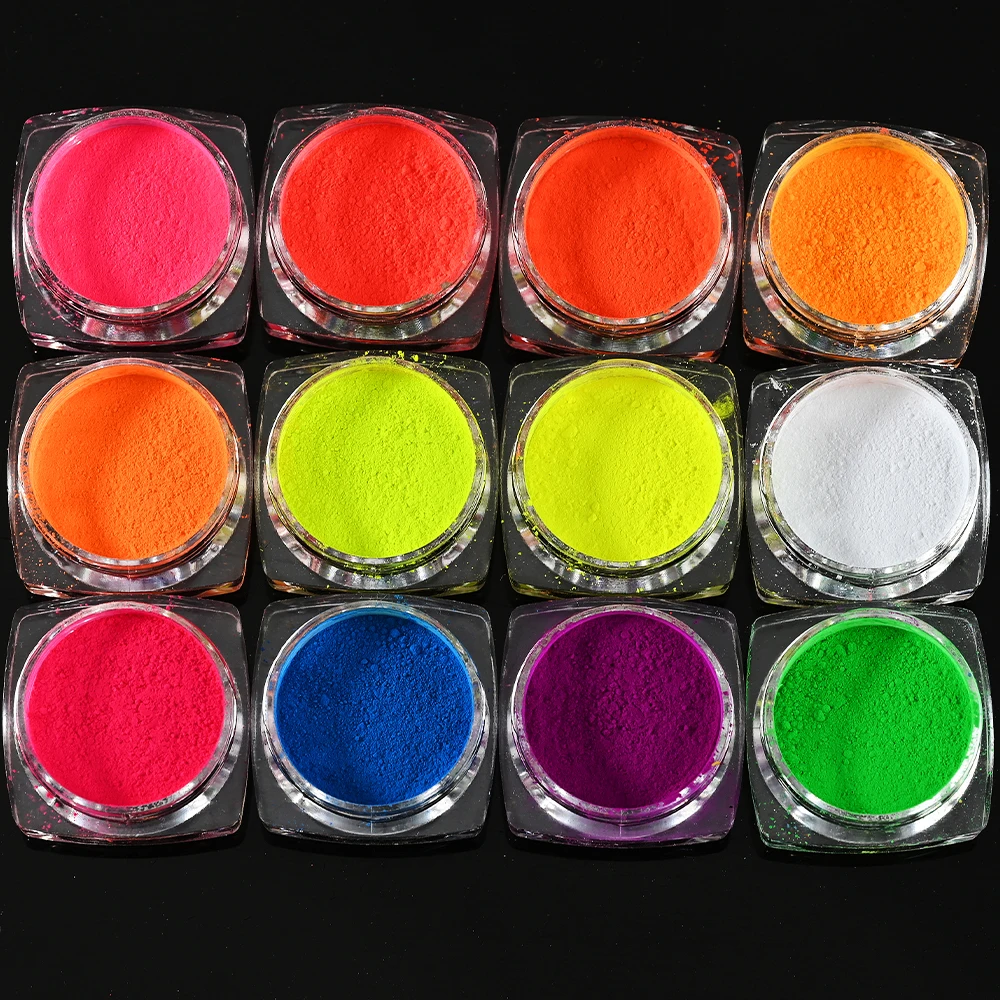 12 Teile/satz Neon Fluoreszierende Nagel Pulver Bunte Gradienten Wirkung Nägel Pigment Staub für Festival Party Make-Up Maniküre Dekoration – Detail 4