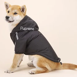 Waterproof Cotton Dog Hoodie with Reflective Detailing - Warm Autumn/Winter Pet Jacket - L (Black)