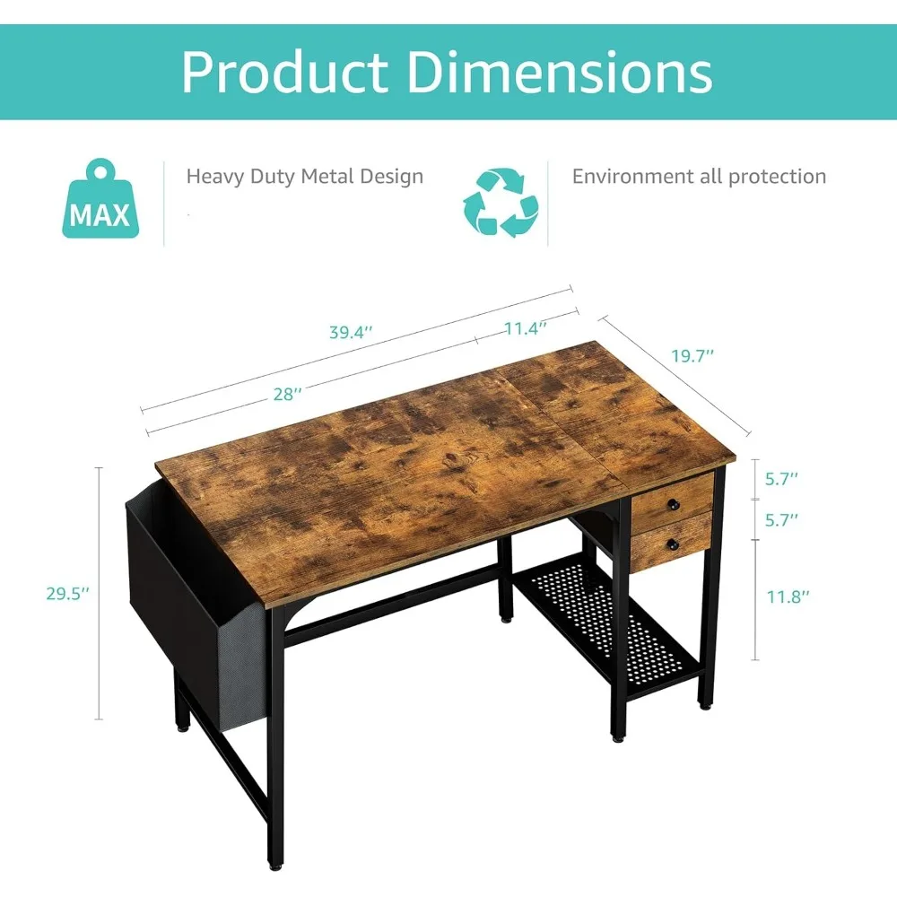 Computer Desk with Drawers - 40 Inch Work Small Desk for Bedroom Home Office, Simple Study Writing Table PC Desks with Drawer 3