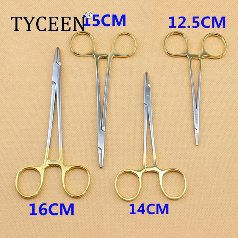 14cm 16cm straight curved surgical dental orthodontic implant castroviejo needle tc holders tool 1PC Dental Needle Holder Plier TC Head German Reusable Stainless Steel Gold Plated Handle Orthodontic Forcep Surgical Instrument