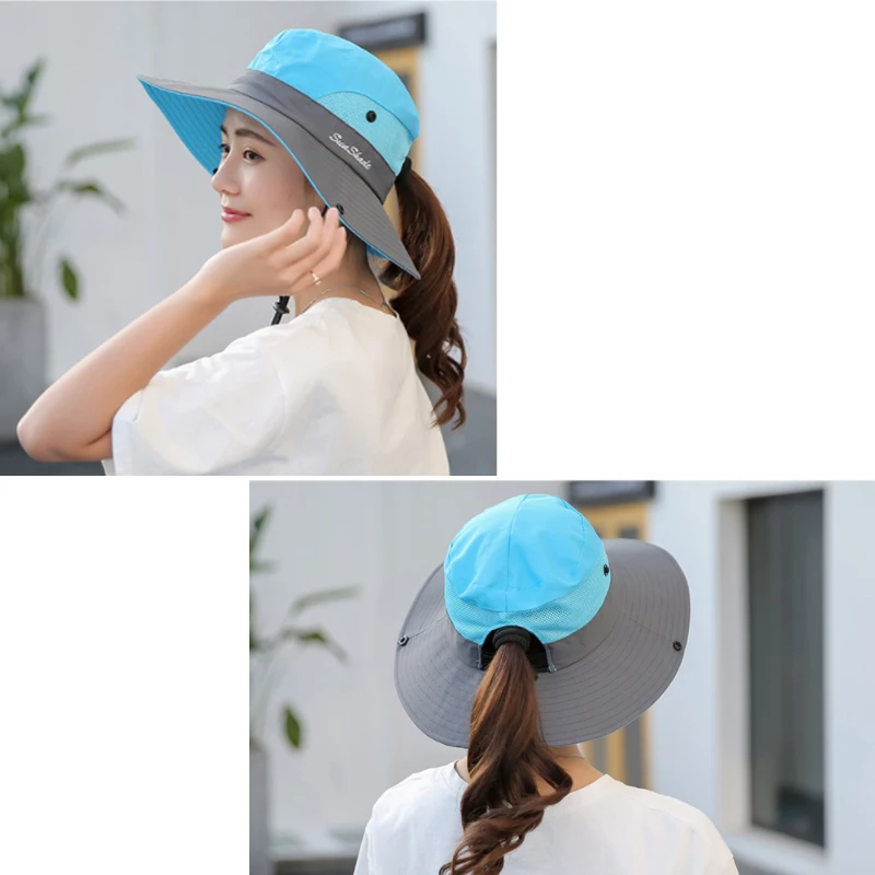 Unisex Wide Brim Panama Sun Hat Men Fishing Hat Outdoor UV Protection UPF 50+ Summer Mesh Visor Bucket Bob Hiking
