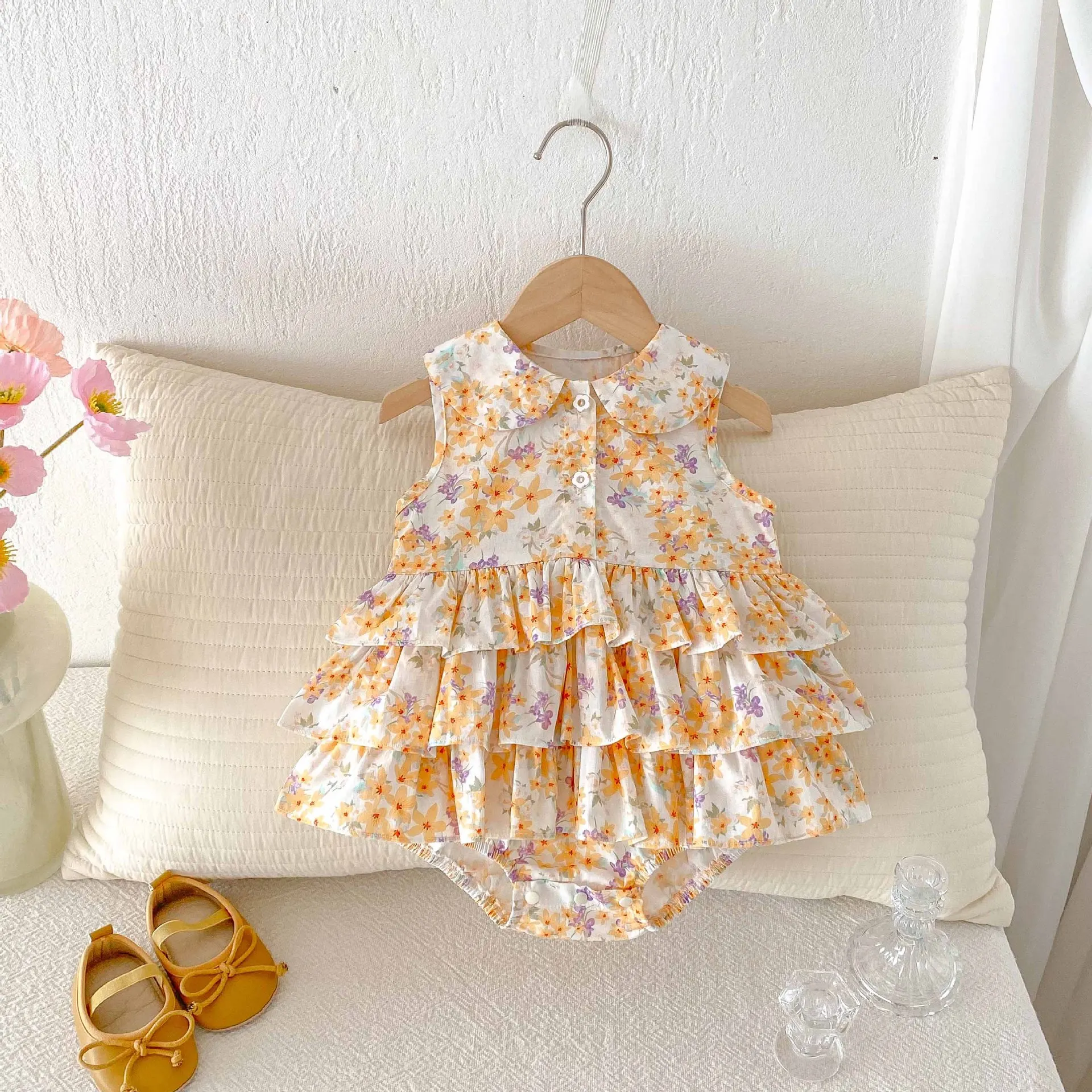 Cotton Baby Girls Summer Floral Bodysuit Dress