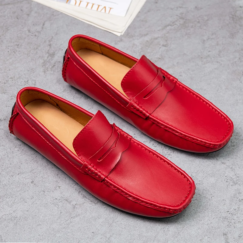 

Genuine Leather Men Casual Shoes Luxury Brand Cow Leather Mens Loafers Moccasins Breathable Slip on Black Male Driving Shoes