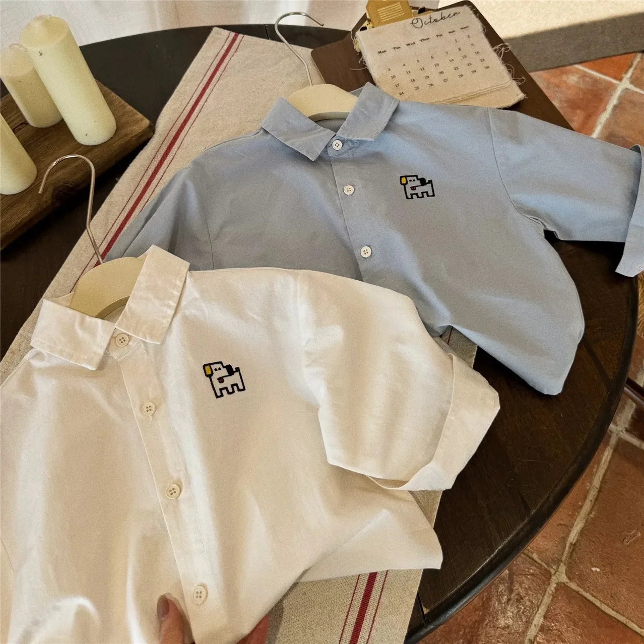 Long Sleeve Children's Shirt Pure Color Dog Pattern Boy Spring Autumn Baby Korean Style Pure Cotton Top