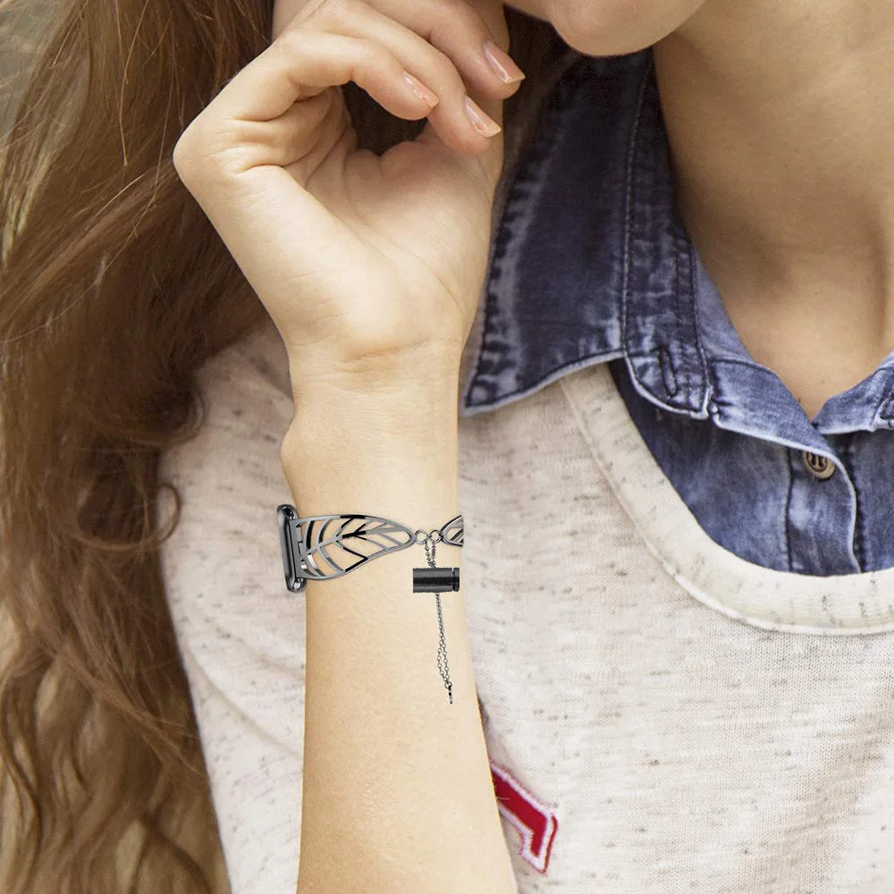 Elegant Stainless Steel Leaf Bracelet Strap