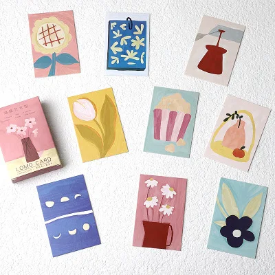 27/28pcs Cartoon Business Cards Birthday Hand Drawn Postcard MINI Message Card Flowers Envelope Postcards Student Stationary D
