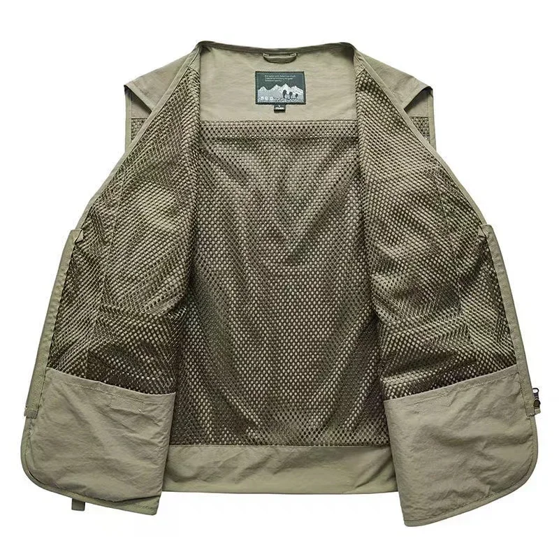 Chaleco táctico de pesca y senderismo para hombre, chaqueta sin mangas de malla para fotógrafo, herramienta 7XL, 14 bolsillos, novedad de verano