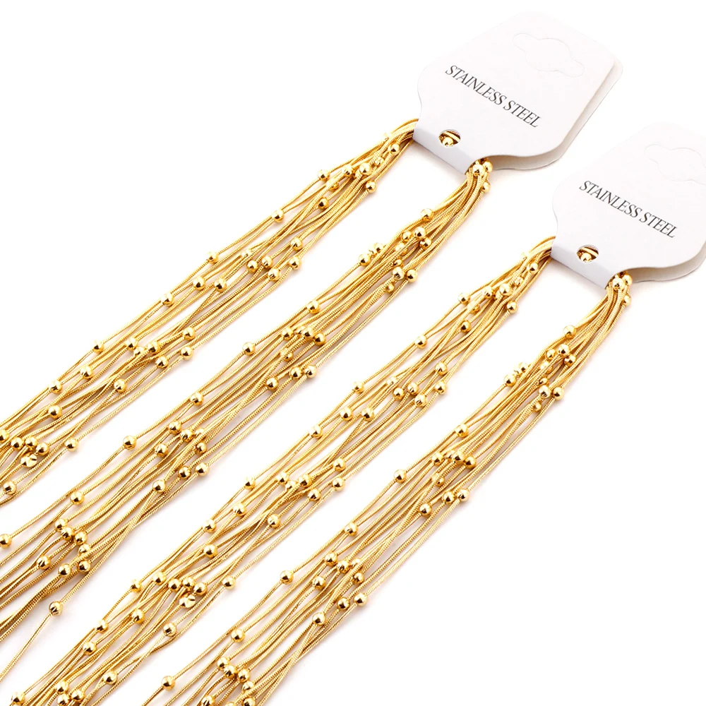 LUXUSTEEL 5pcs lots Stainless Steel Round Beaded Snake Chains Necklace Collar Women Accessories Gold Color Silver Tone Whokesale