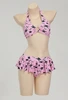 Women Swimwear Thriller Kitten Skull Cat Print Swimsuit Heart-shaped Design Pink Skeleton Cat Two Pieces Swimsuit 1