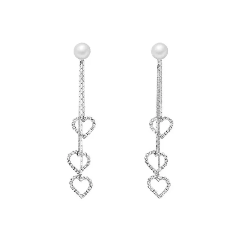 

925 Sterling Silver Cute Heart Crystal Dangle Earrings For Women Girls Wedding Engagement Valentines Day Gift Fashion Jewelry