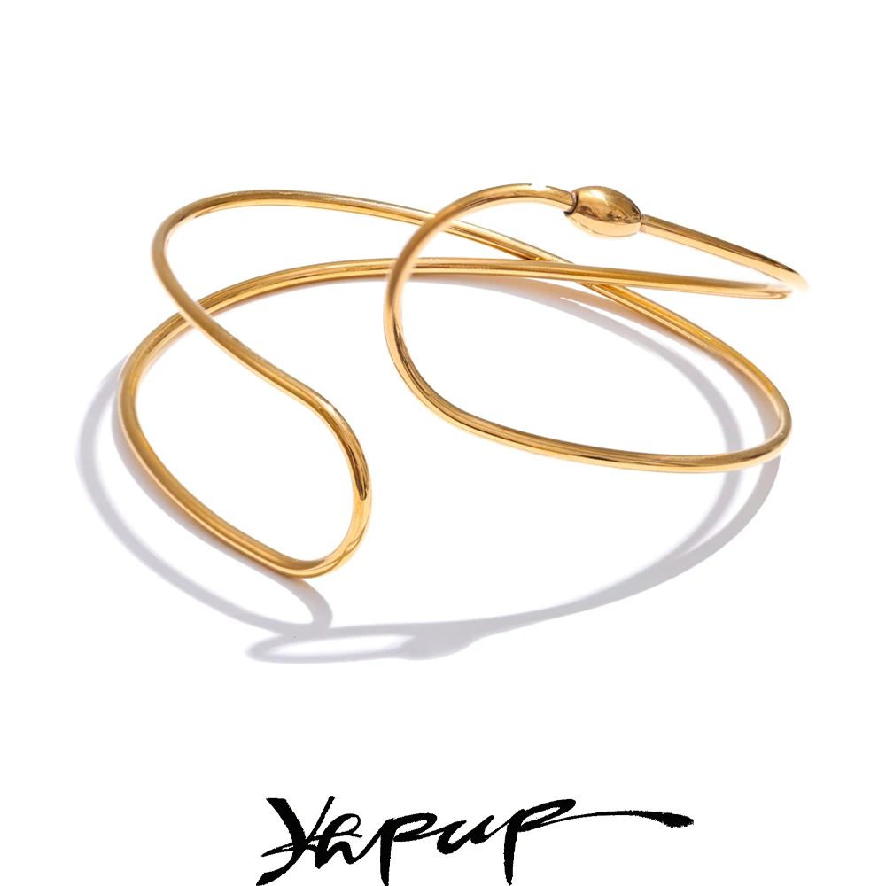 Yhpup Minimalist Stainless Steel Double Layer Hollow Cuff Bracelet