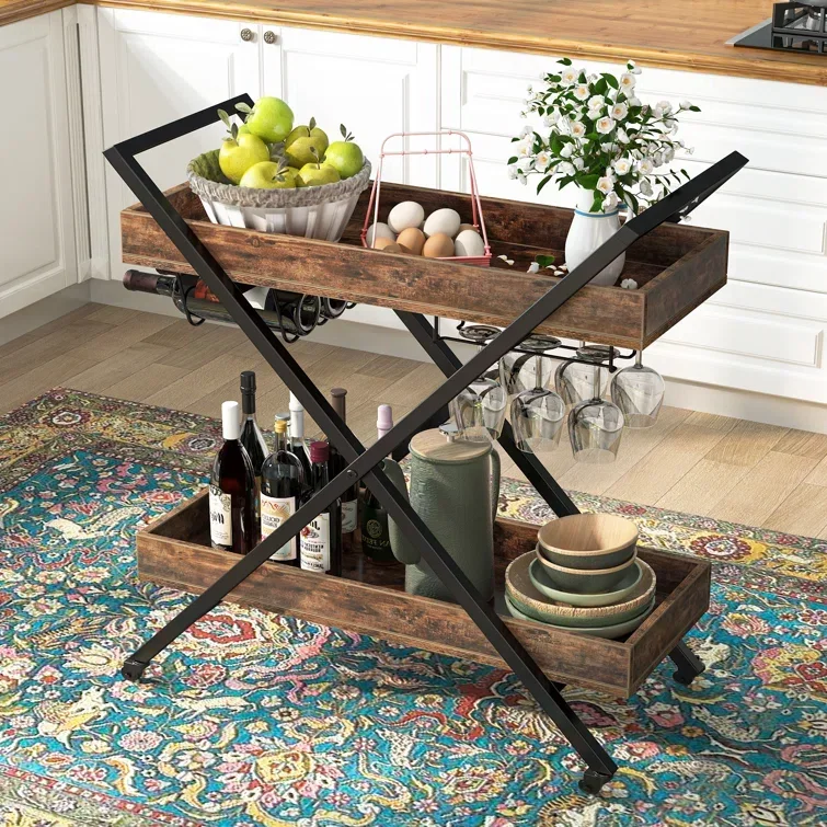 Multi functional service cart with retro style industrial style bar cart